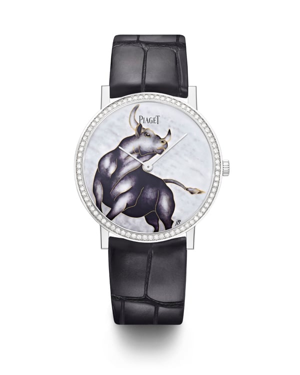 PIAGET Altiplano牛年生肖掐絲琺瑯工藝錶盤超薄38毫米手動上鍊腕錶。