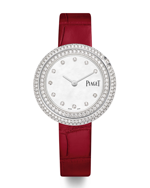 PIAGET Possession系列18K白金珍珠母貝錶盤鑽石腕錶,34毫米。